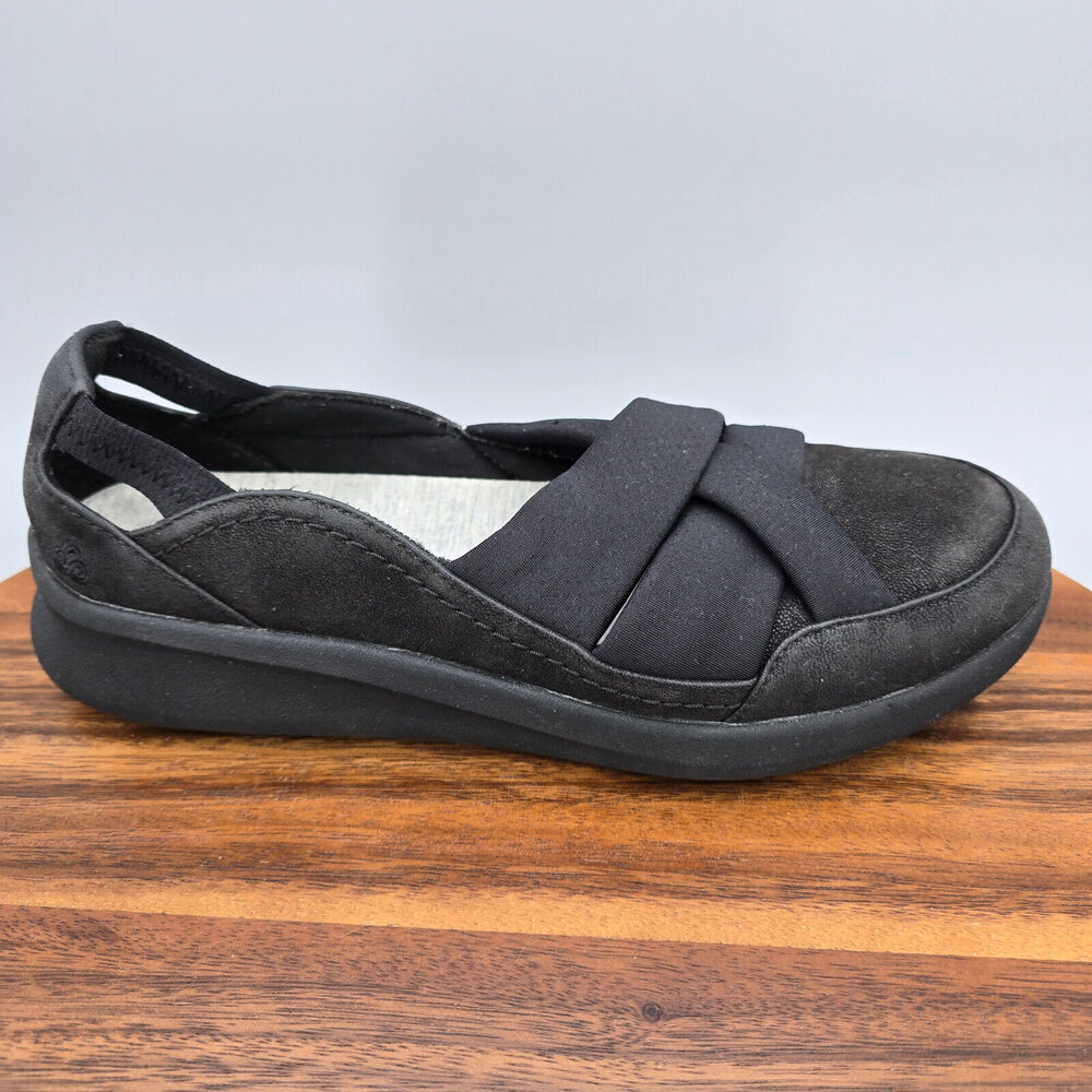 Clarks Shoes Women's 8 M Black Sillian Straps Comfort Slip On Loafer Flats